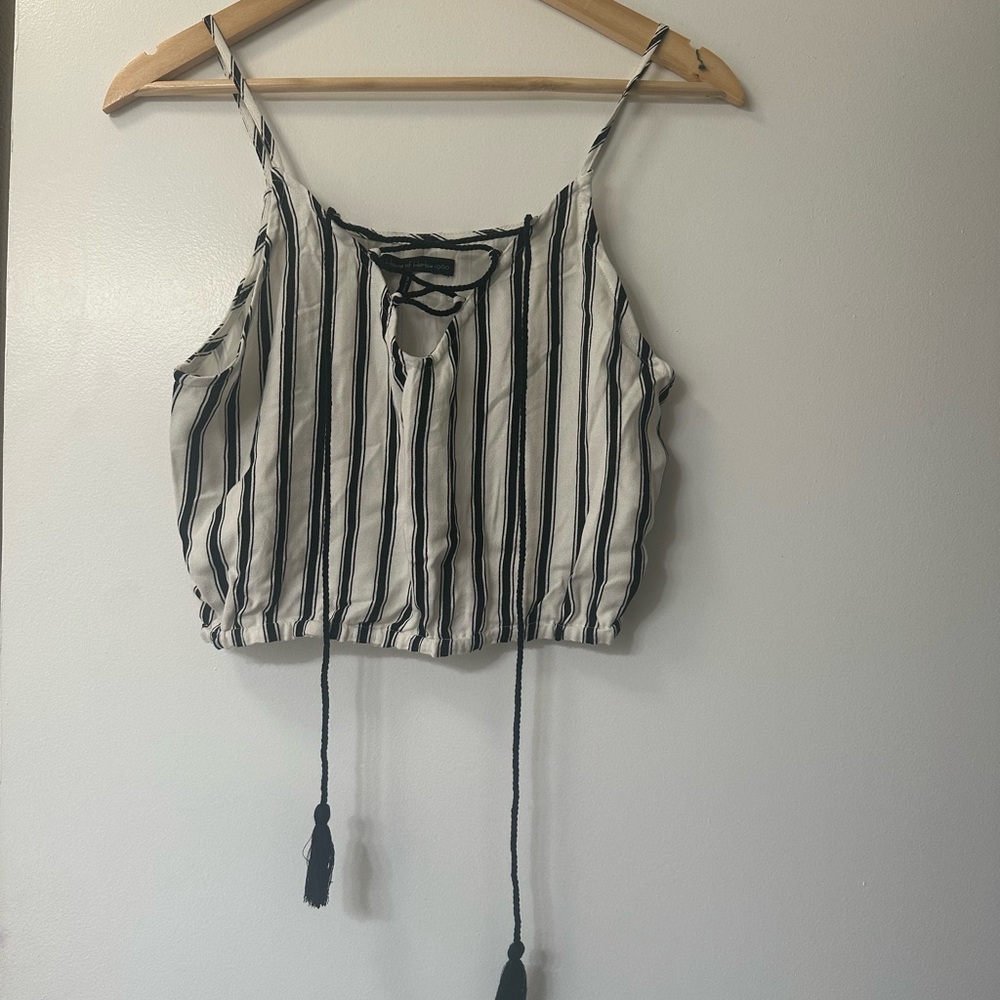 House of Harlow 1960 Black and White Tie Front Crop Camisole